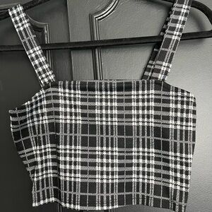 Plaid Black and White Women's Top and Skirt Set